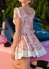 Fioralba | Discover Your Dream Champagne Homecoming Dress: Floral Elegance with Sleeve Detail - Champagne Floral - PromDressClub